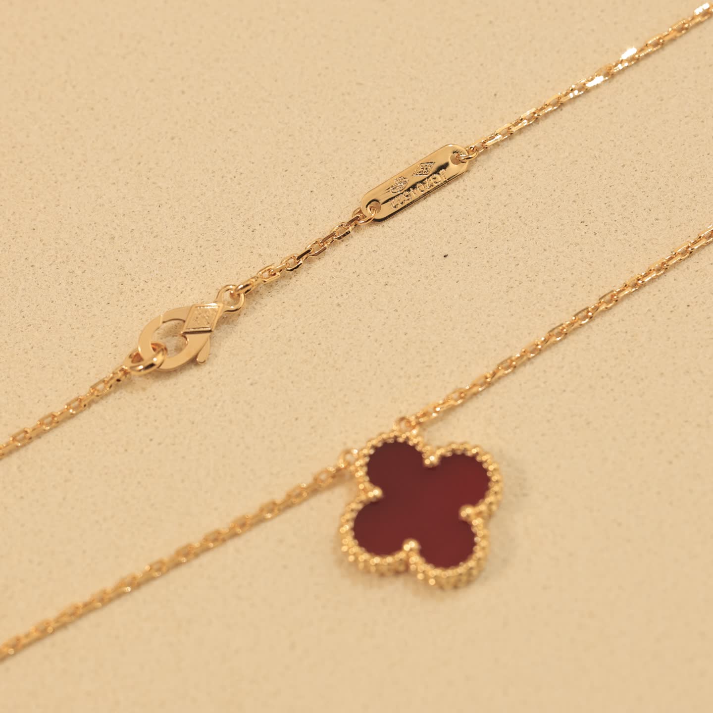 Van Cleef & Arpels Vintage Alhambra Red Enamel Gold Necklace